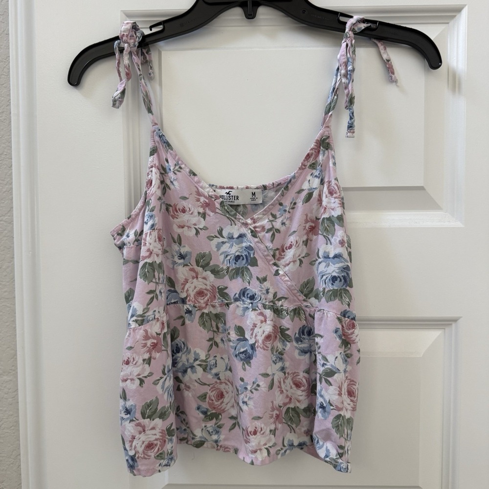 Hollister Women's Pink Floral Tank Top Size Medium